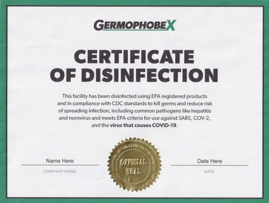 certificate of disinfection